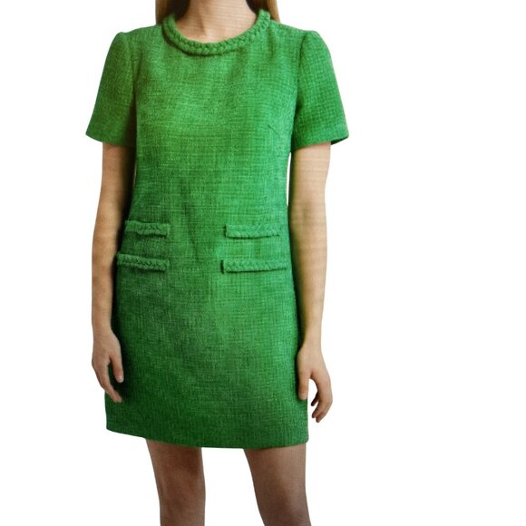 ELIZA J Women's Braided Trim Boucle Shift Dress Green 6  NWT - Picture 8 of 10